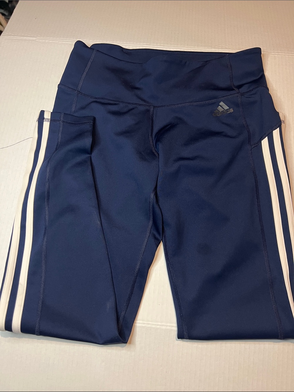 adidas Navy Leggings with White Side Stripes size M